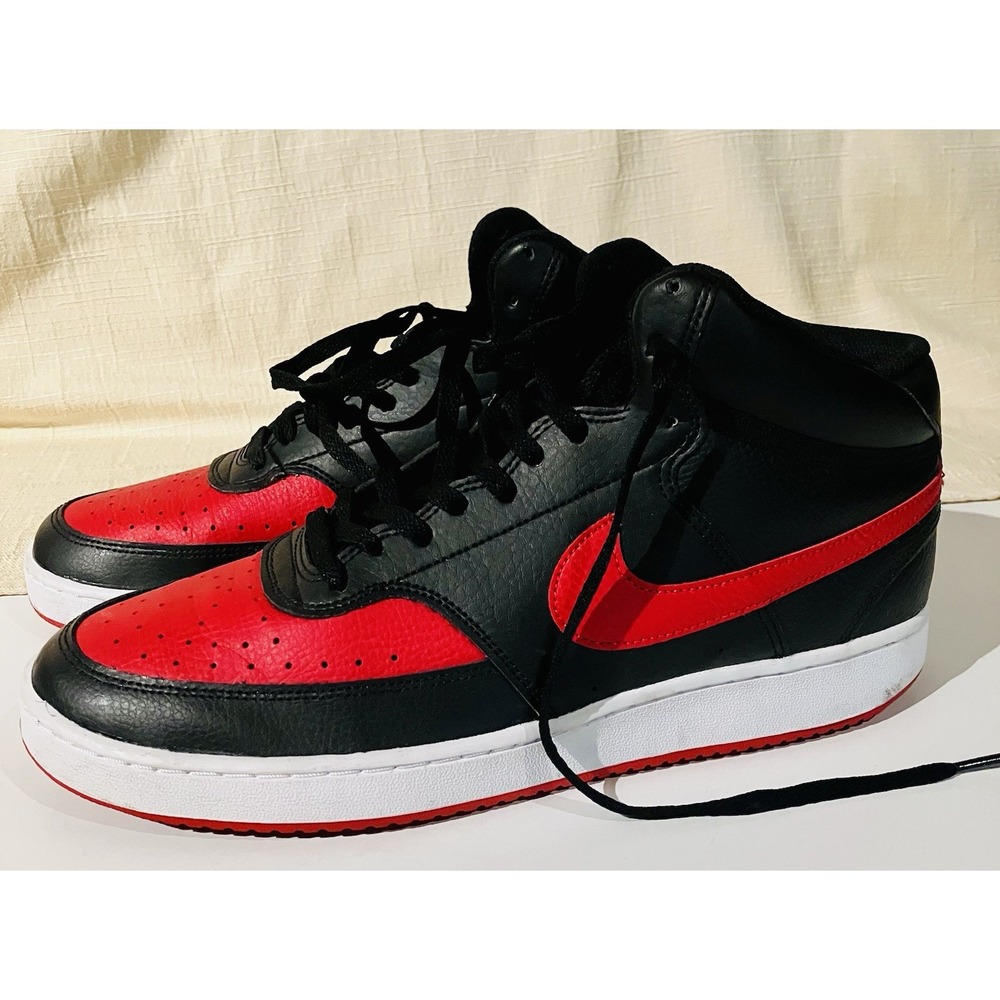 - Nike Men's Court Vision Mid Bred Black/ University Red/white Sneaker Size 11.5